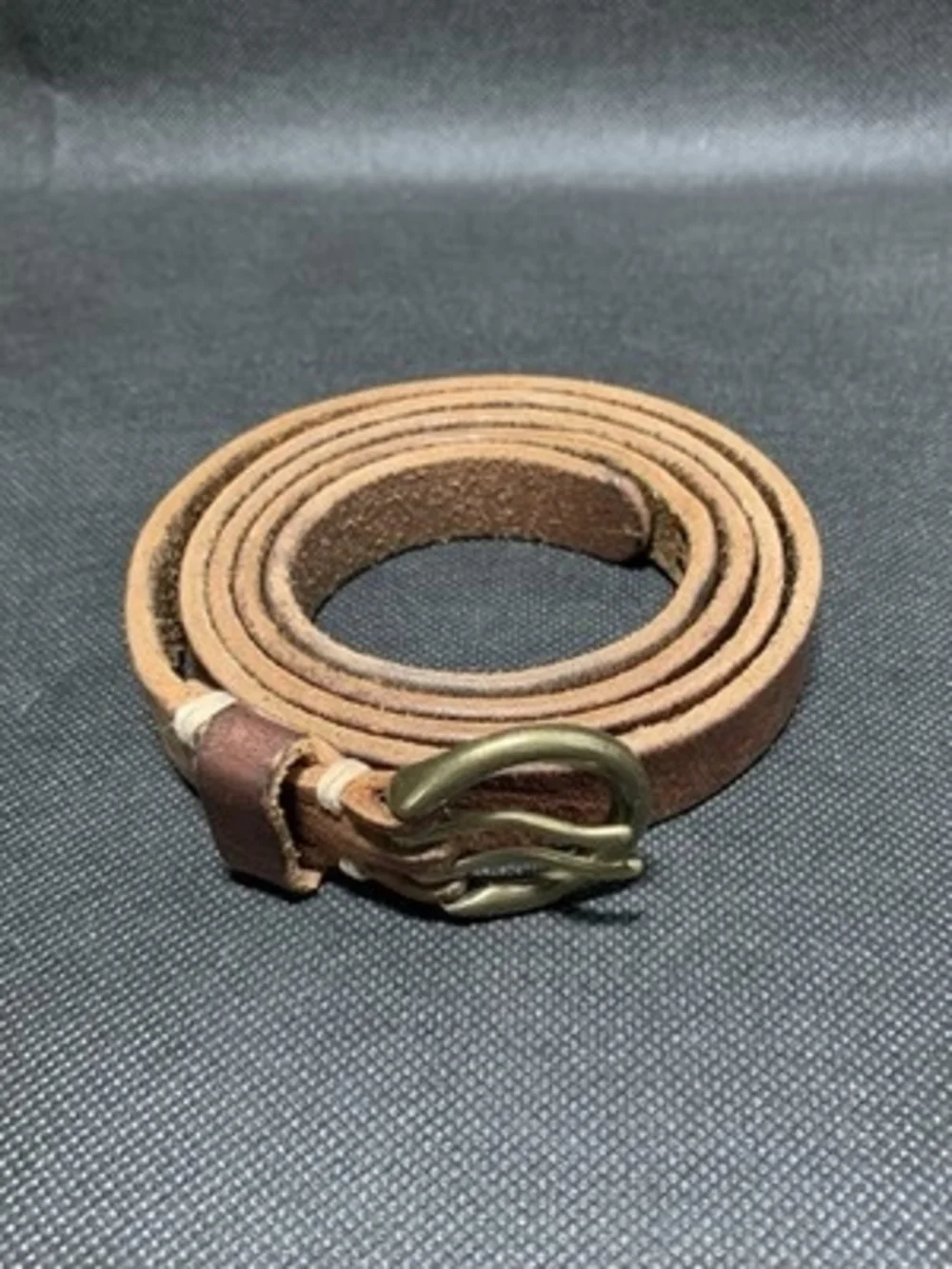 Genuine Brown Leather Belt Brass Buckle Casual Size M Unisex Very Good Condition